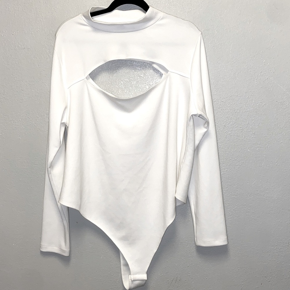 ASOS Curve Plus Size Edit Luxe Handle White Mock Turtleneck CutOut Bodysuit 3597